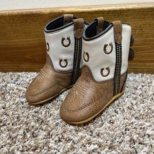 Lil Boot Barn Western Boots Baby Size 3 Brown White HorseShoe